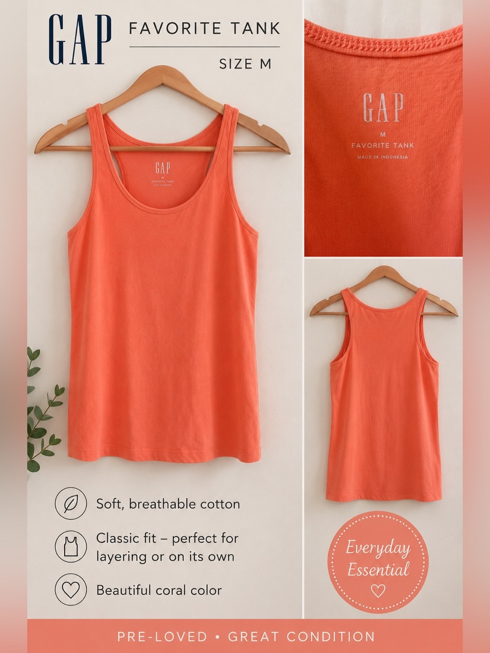 GAP Coral Tank Top — Women's Sleeveless Cotton Tank